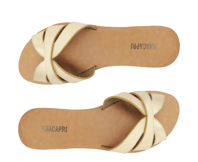 Flat Sandals with Cutouts in Gold Leather