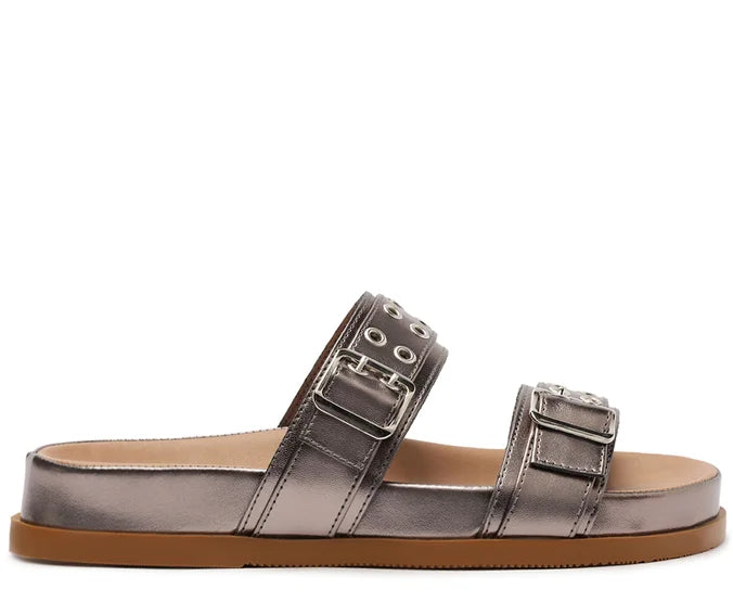 Double Strap Sandal with Grey Buckles