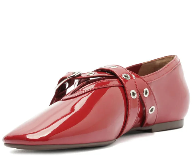 Megan red Double Strap Buckle Flats