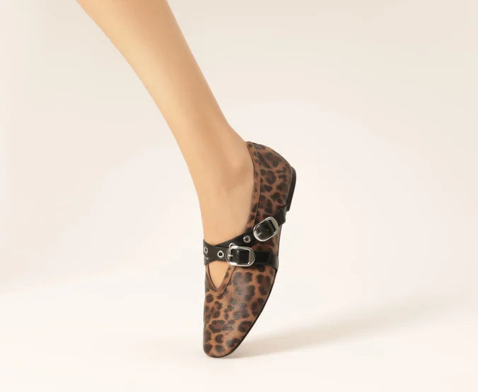 Megan Animal Print Double Buckle Strap Flats