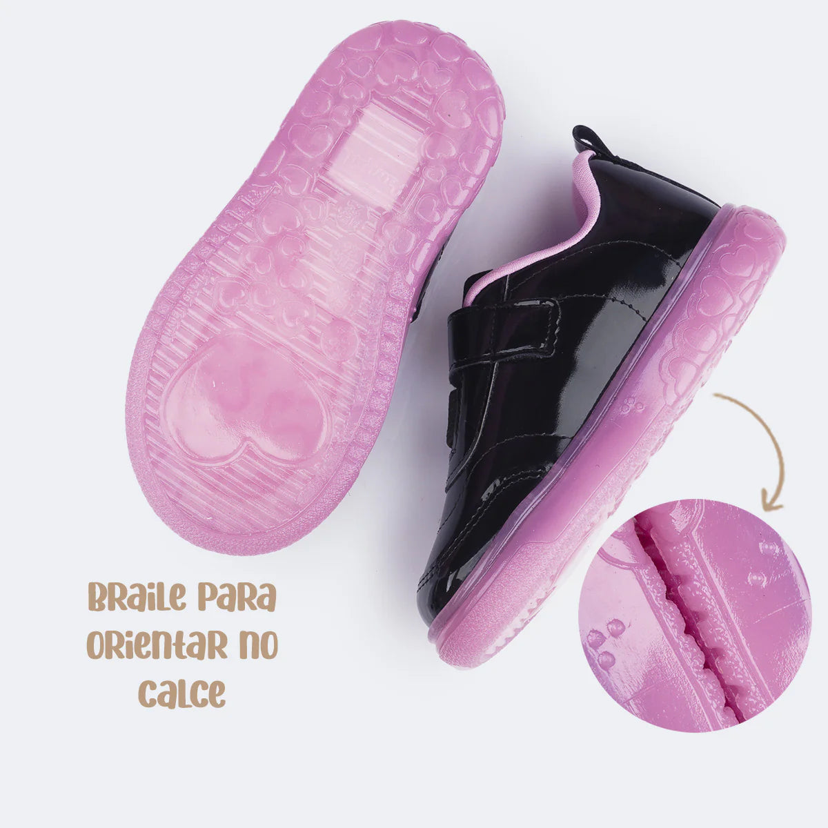 Girls' Led Sneakers, Light Heart, Black Varnish