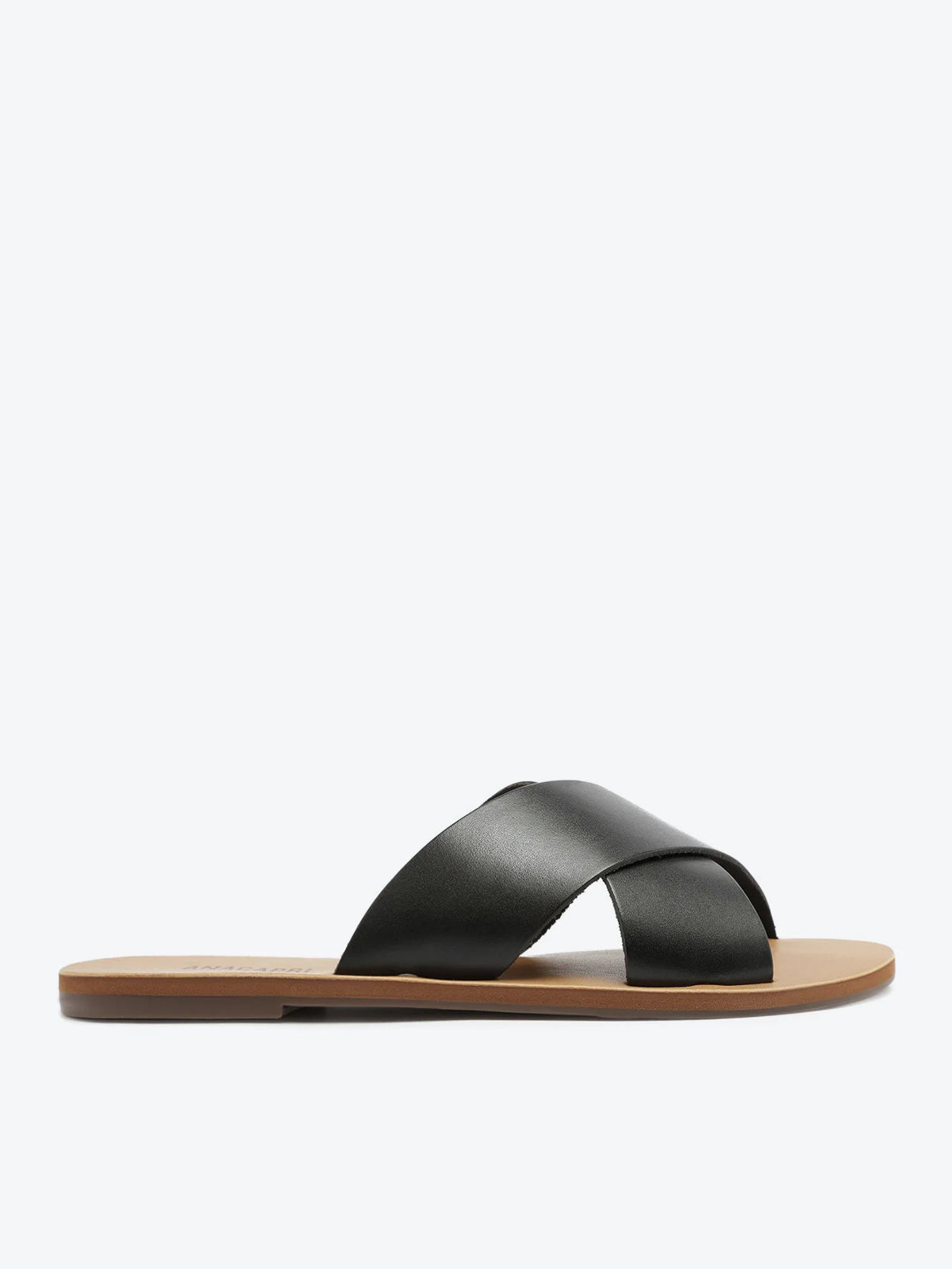 Anacapri Leather Crossed Straps Black Slides