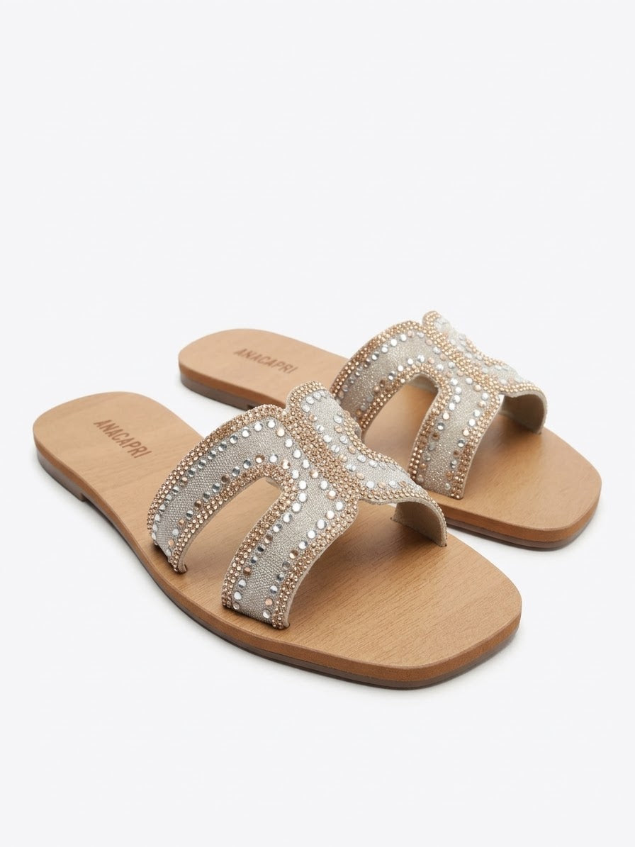 Anacapri Strass On Straps Nude/Silver Slides