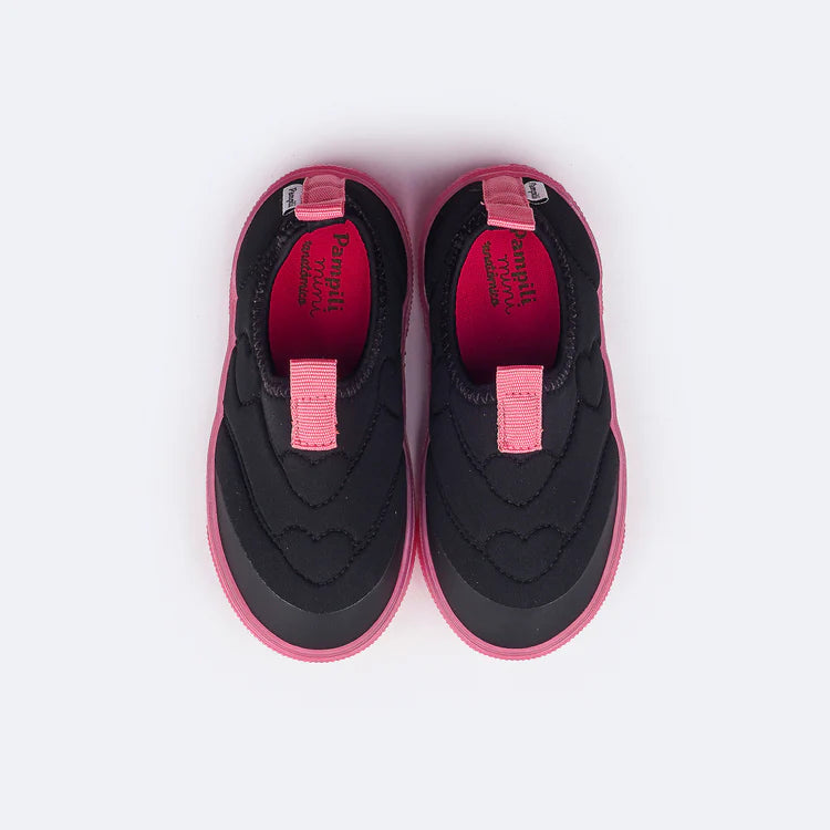 Pampili Yumi Easy-on Kids' Sneakers, Black and Pink Hearts