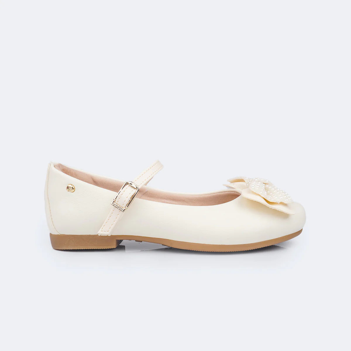 Pampili Angel Girls' Shoes with Bow and Pearls Off White