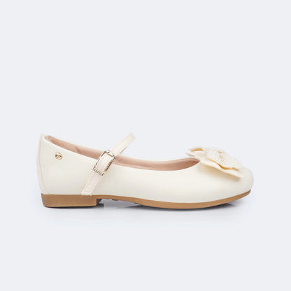 Pampili Angel Girls' Shoes with Bow and Pearls Off White