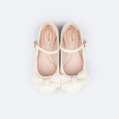 Pampili Angel Girls' Shoes with Bow and Pearls Off White