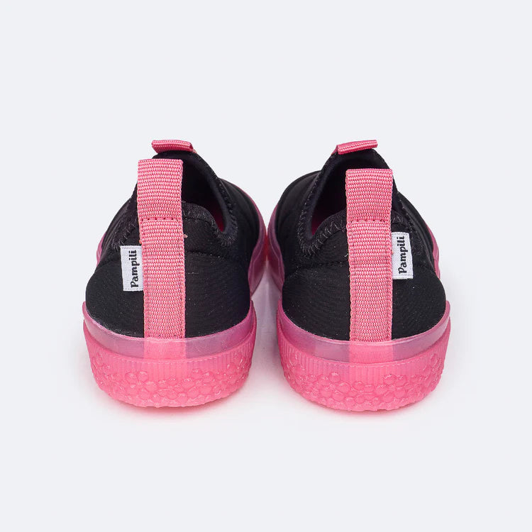 Pampili Yumi Easy-on Kids' Sneakers, Black and Pink Hearts