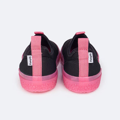 Pampili Yumi Easy-on Kids' Sneakers, Black and Pink Hearts