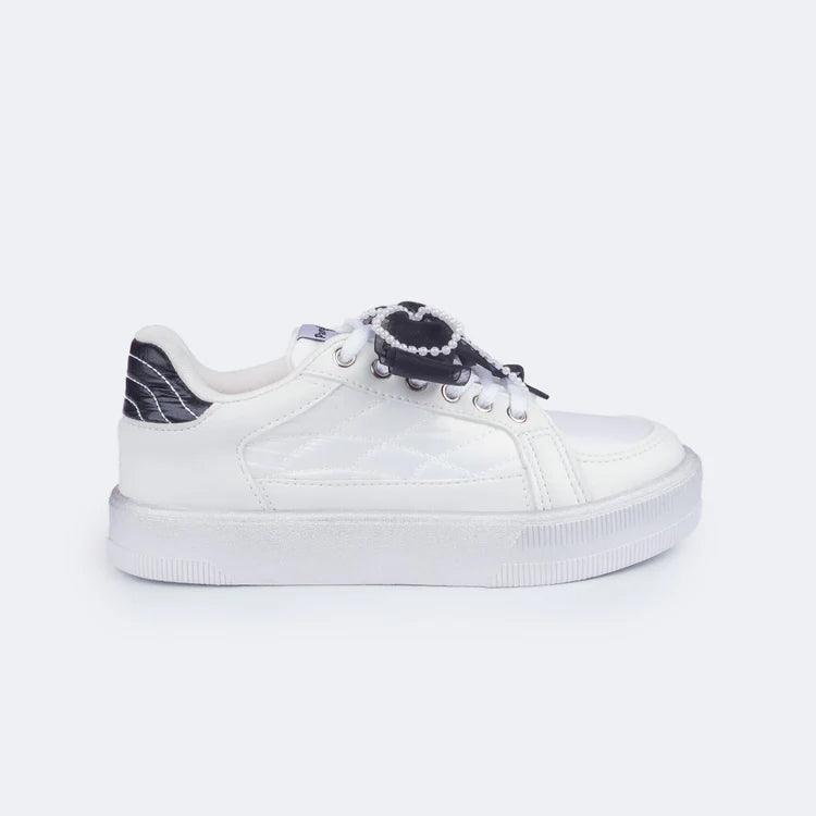 Girls' White Sneakers with Customizable Bow