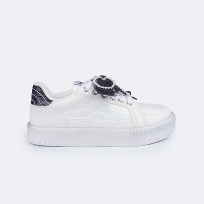 Girls' White Sneakers with Customizable Bow