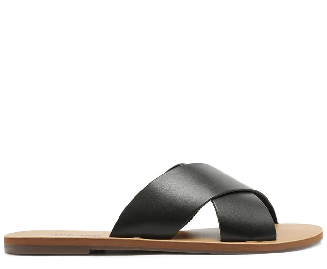 Black Leather Cross Straps Flats