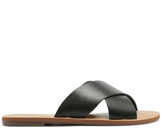 Black Leather Cross Straps Flats