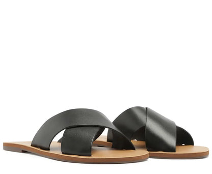 Black Leather Cross Straps Flats
