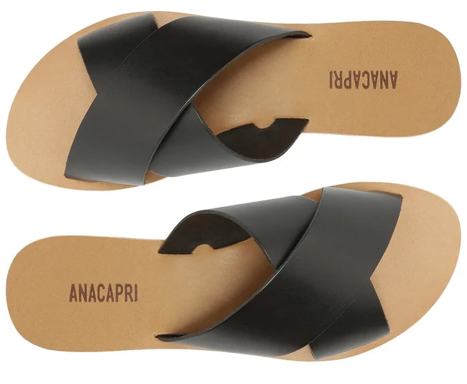 Black Leather Cross Straps Flats