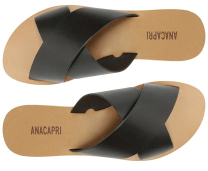 Black Leather Cross Straps Flats
