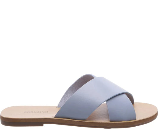 Blue Leather Cross Straps Flats