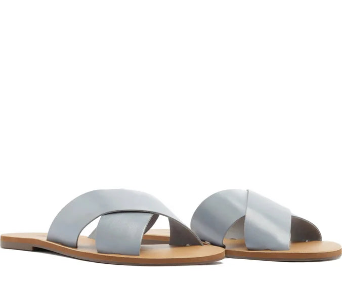 Blue Leather Cross Straps Flats