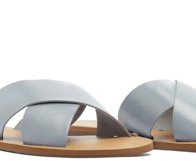 Blue Leather Cross Straps Flats