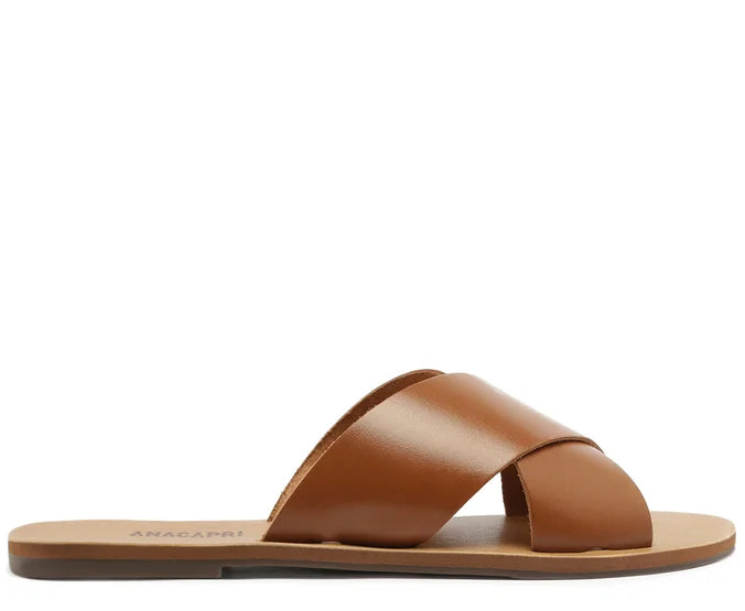Brown Leather Cross Straps Flats