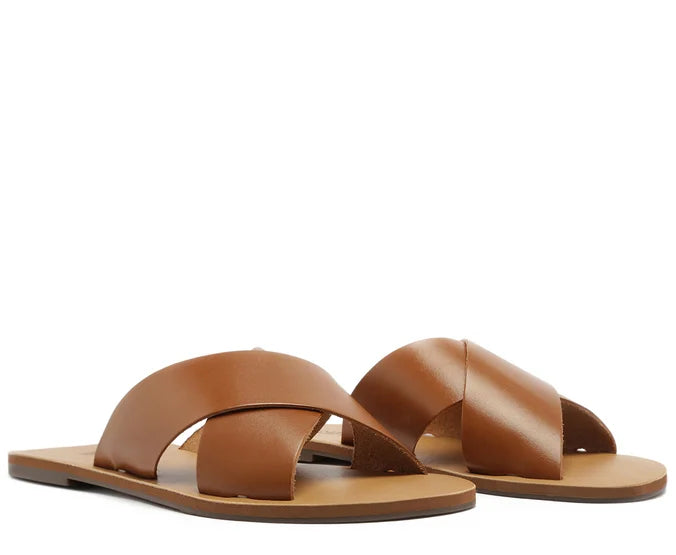 Brown Leather Cross Straps Flats
