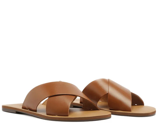 Brown Leather Cross Straps Flats