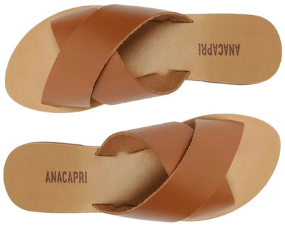 Brown Leather Cross Straps Flats