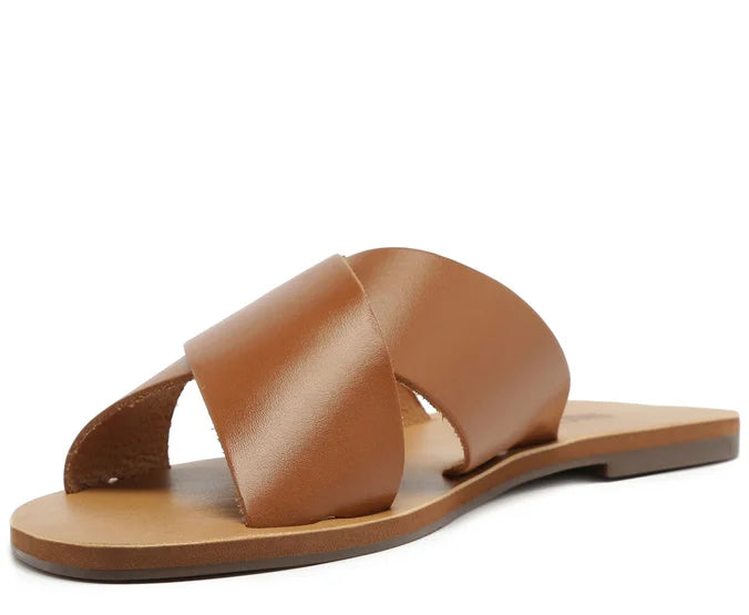 Brown Leather Cross Straps Flats