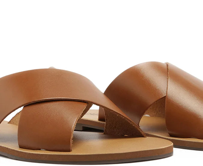 Brown Leather Cross Straps Flats