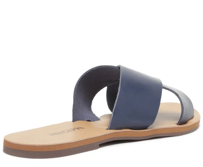 Navy Blue Mono Leather Cross Straps Flats