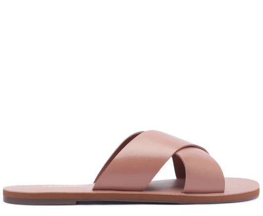 Pink Leather Cross Straps Flats