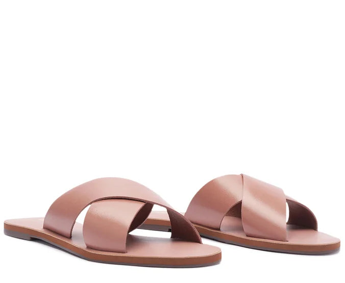 Pink Leather Cross Straps Flats