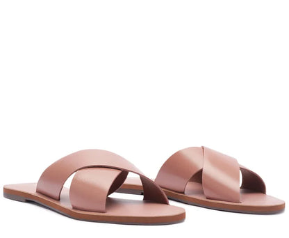 Pink Leather Cross Straps Flats
