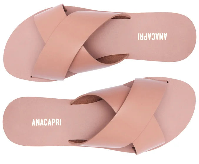 Pink Leather Cross Straps Flats