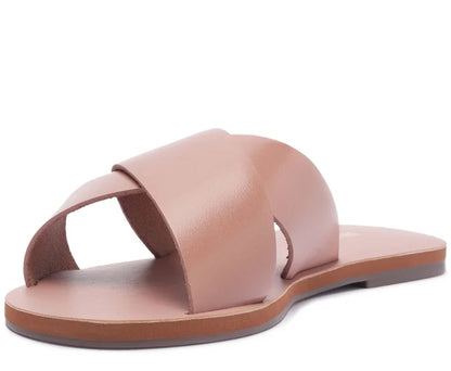 Pink Leather Cross Straps Flats