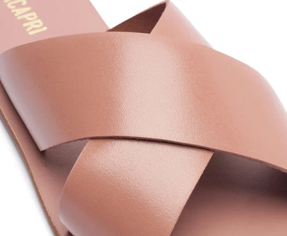 Pink Leather Cross Straps Flats