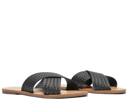 Black Braided Cross Straps Flats