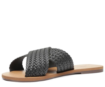 Black Braided Cross Straps Flats
