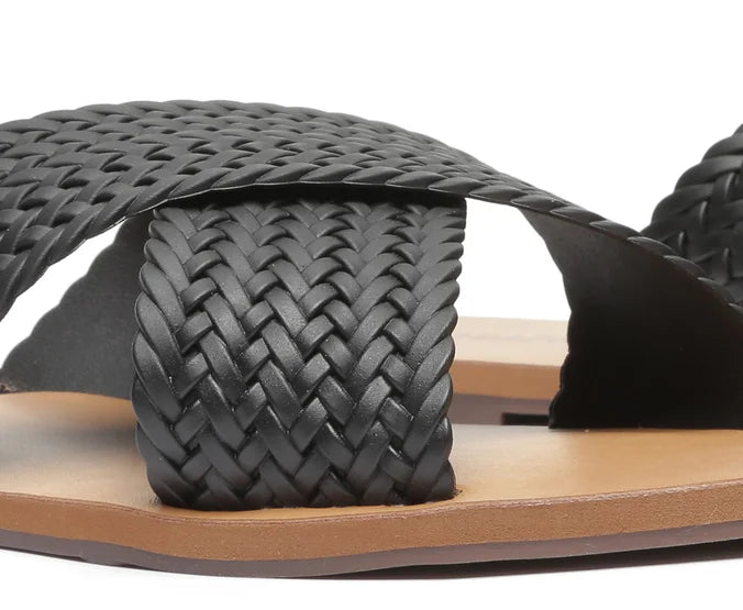 Black Braided Cross Straps Flats