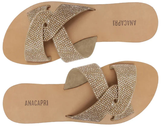 Gold Glitter Interlaced Strap Flat Sandal