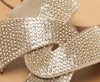 Gold Glitter Interlaced Strap Flat Sandal