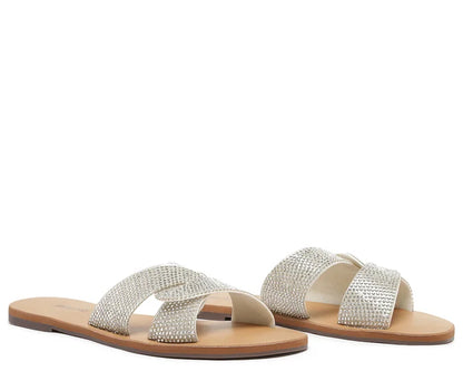 Silver Glitter Interlaced Strap Flat Sandal