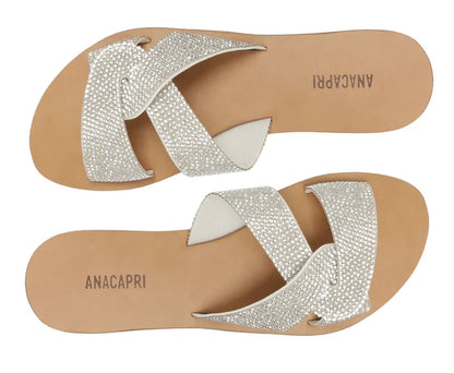 Silver Glitter Interlaced Strap Flat Sandal