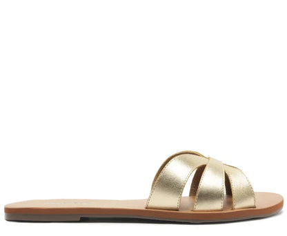 Flat Sandals with Cutouts in Gold Leather