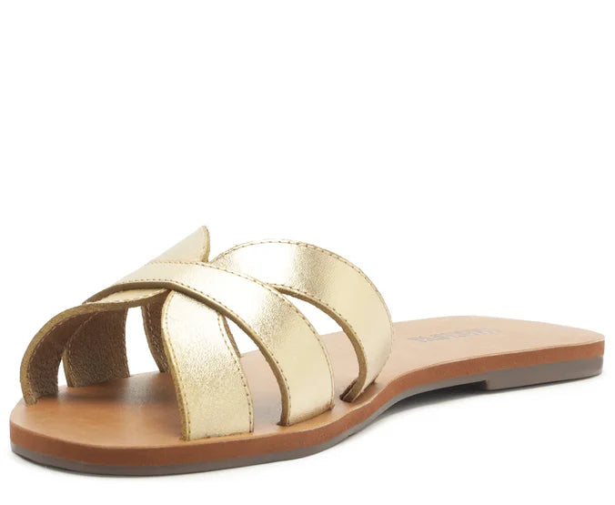 Flat Sandals with Cutouts in Gold Leather
