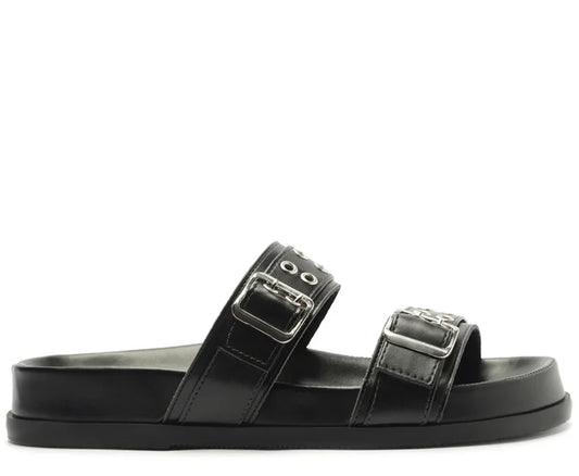 Black Double Strap Buckle Sandal
