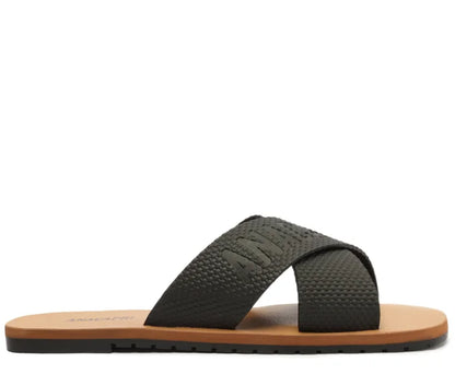 Black Injected Cross Straps Flats