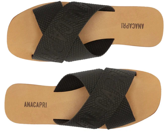 Black injected strap flat sandal