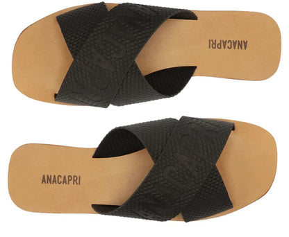Black injected strap flat sandal