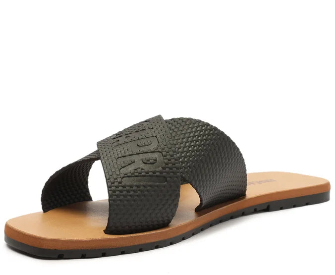 Black injected strap flat sandal